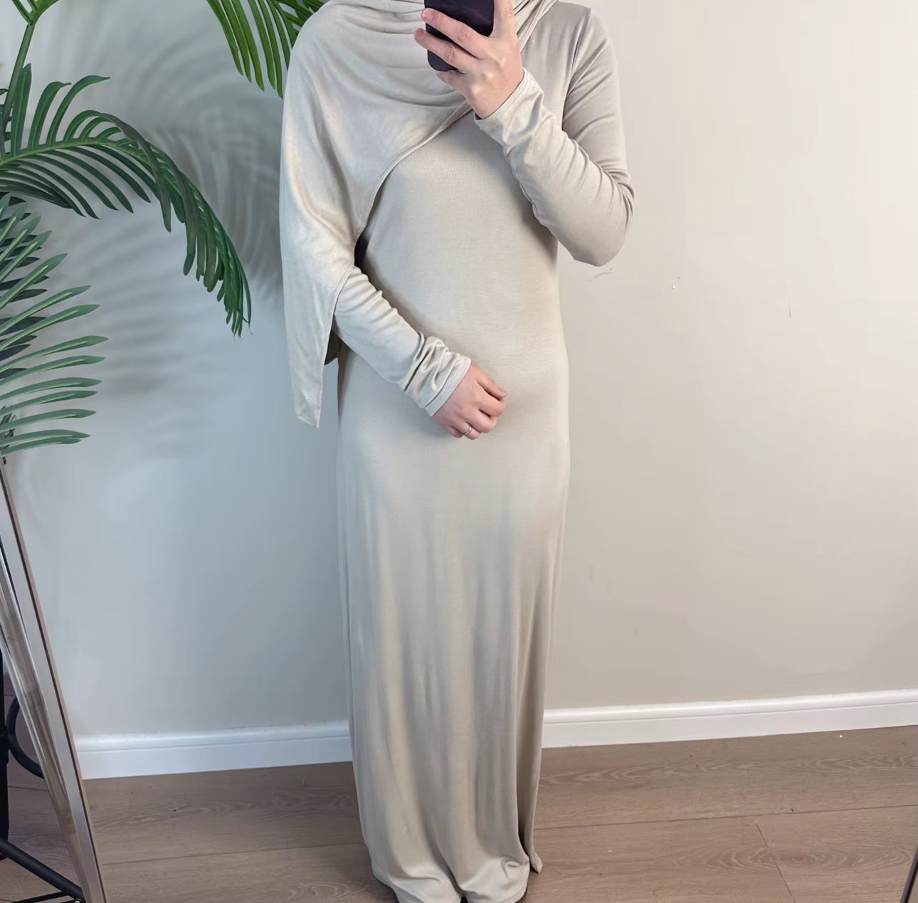 Long Sleeve Slip Dress - Light Grey Long Sleeve Slip Dress - Light Grey