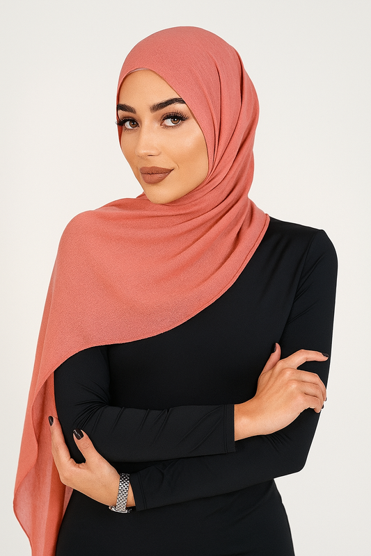 Chiffon Hijab Set - Coral Pink