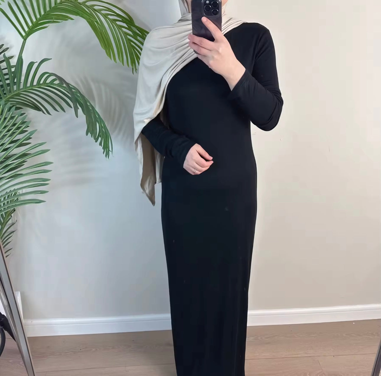 Long Sleeve Slip Dress - Black