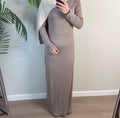 Long Sleeve Slip Dress - Nude