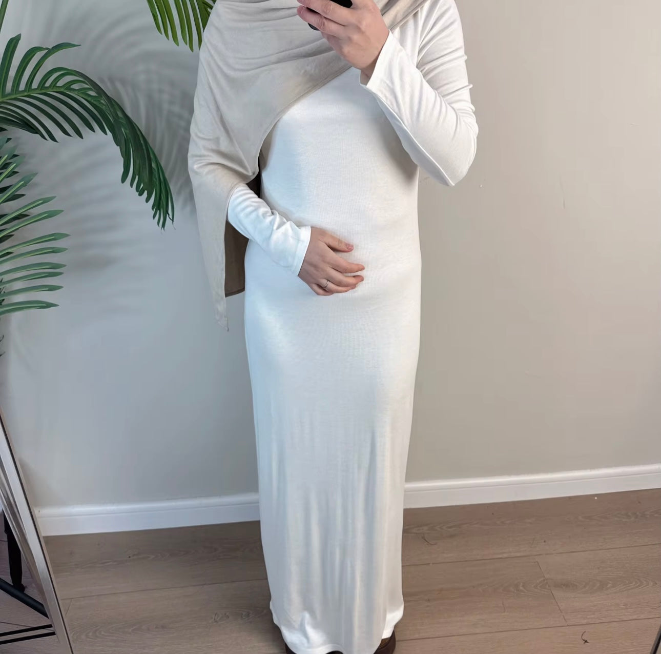 Long Sleeve Slip Dress - White